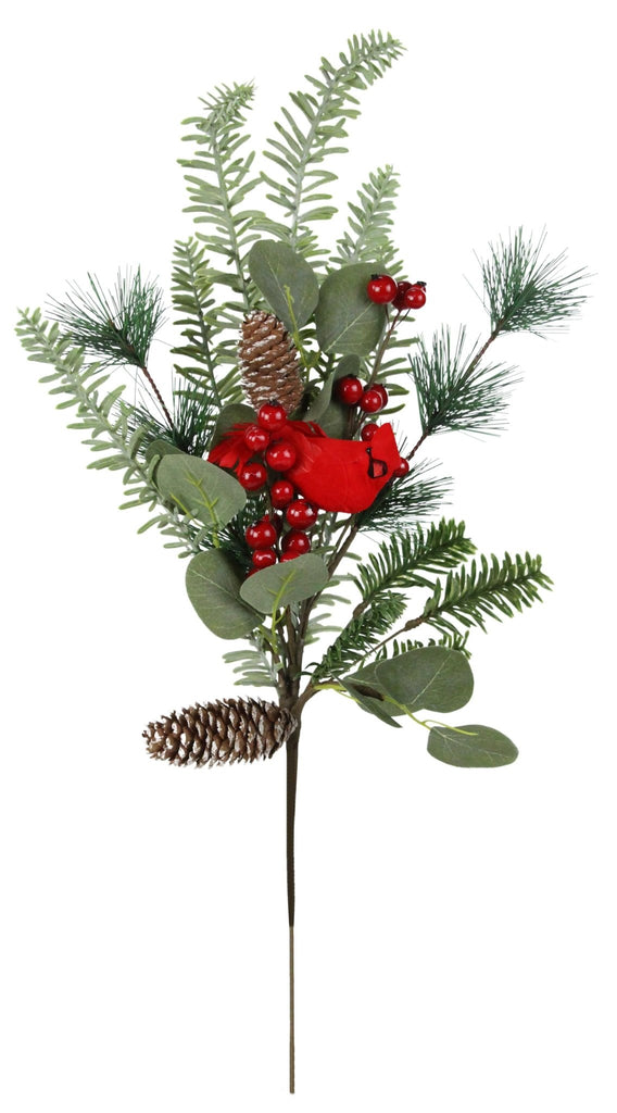 23.5"L Berry/Pine/Eucalyptus/Cardinal Spray | XX8548 - White Bayou Wreaths & Supply
