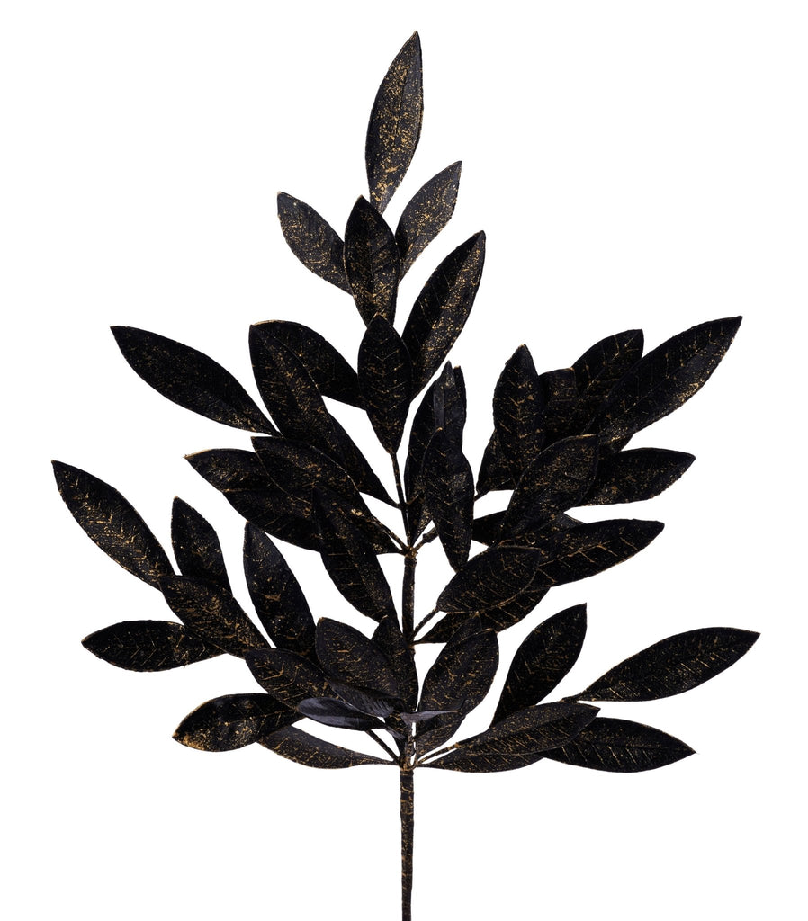 23.5"L Brushed Bay Leaf Spray Black/Gold - XX9687C9 - White Bayou Wreaths & Supply