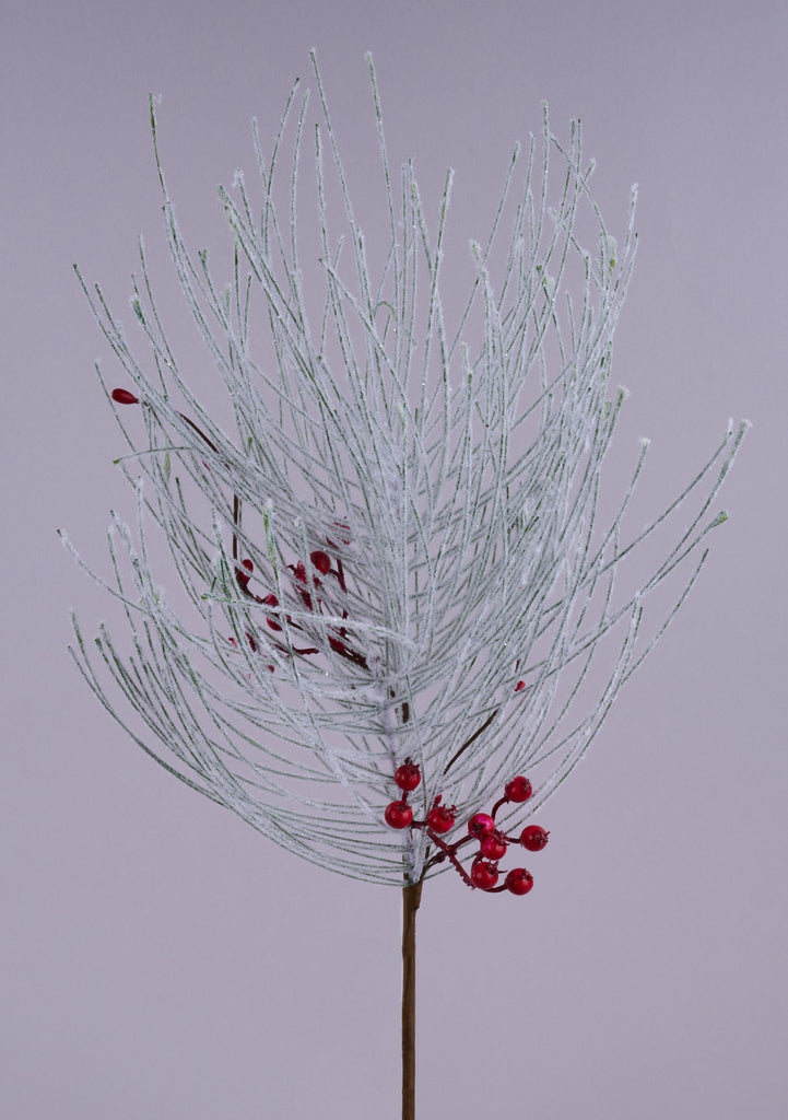 23"L Berry/Pip/Frosted Pine Pick Red/Iced Green - XS2479 - White Bayou Wreaths & Supply