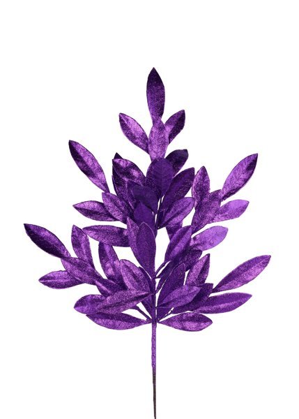 23"L Glitter Bay Leaf Spray: Purple - XS237023 - White Bayou Wreaths & Supply