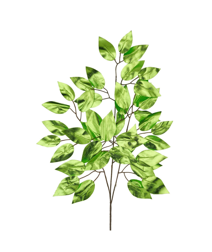 23"L Metallic Ficus Spray Lime Green - XS244439 pk 12 - White Bayou Wreaths & Supply