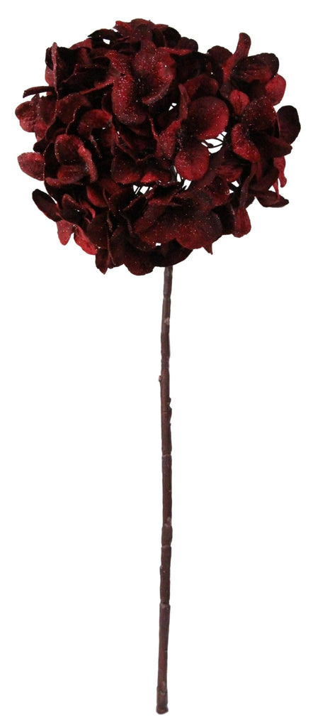 24" Burgundy Glitter Hydrangea Stem – FS372640 - White Bayou Wreaths & Supply