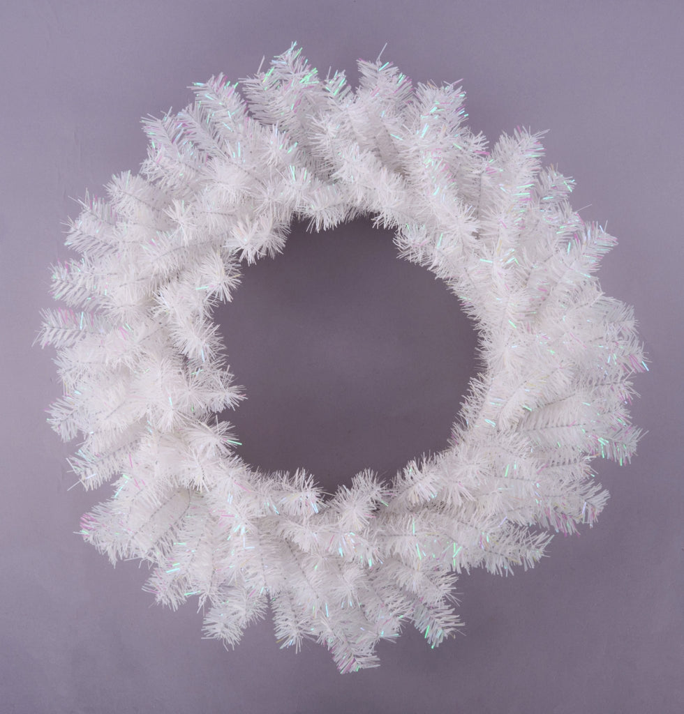 24" Metallic Wreath x 180 Tips Iridescent White - XX964850 - White Bayou Wreaths & Supply