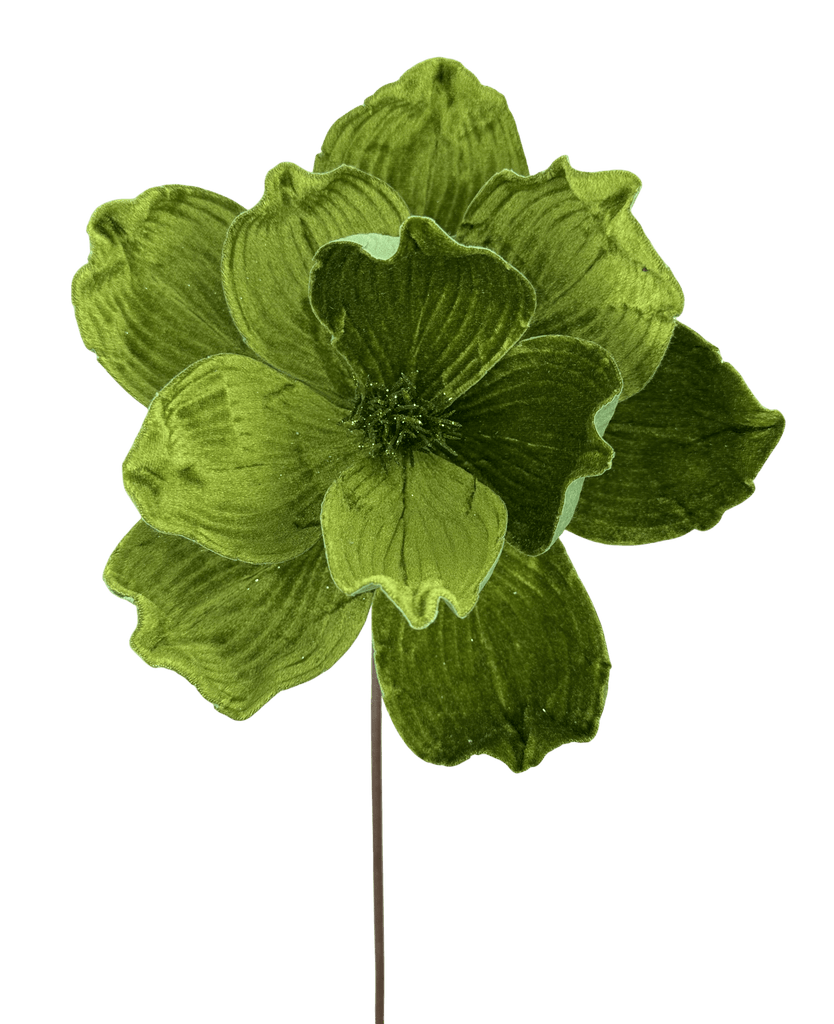 24" Velvet Magnolia Stem – Olive Green Holiday Flower Spray (86611OLIVE) - White Bayou Wreaths & Supply