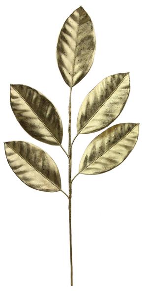 24"L Metallic Magnolia Leaf Spray: Gold - XS222508 - White Bayou Wreaths & Supply