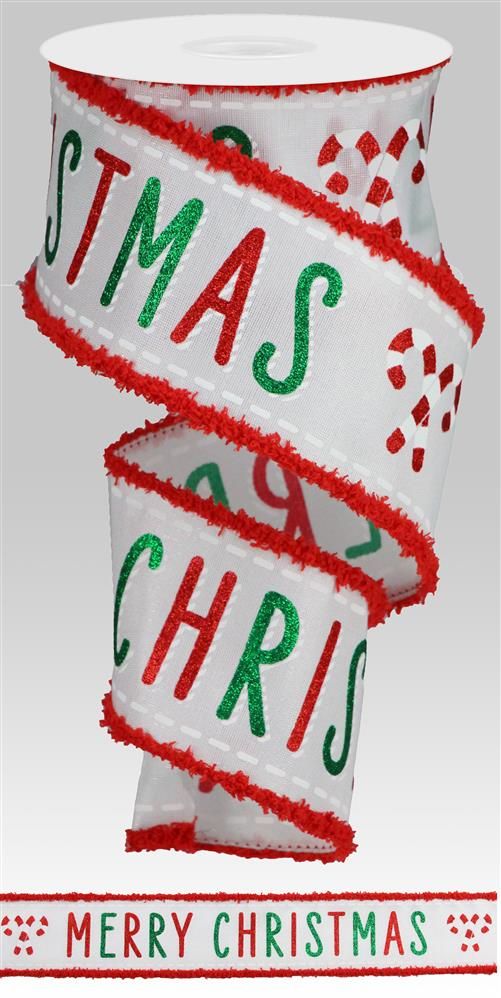 2.5" Bold Merry Christmas Ribbon – Red, Green, White | RG08580 - White Bayou Wreaths & Supply