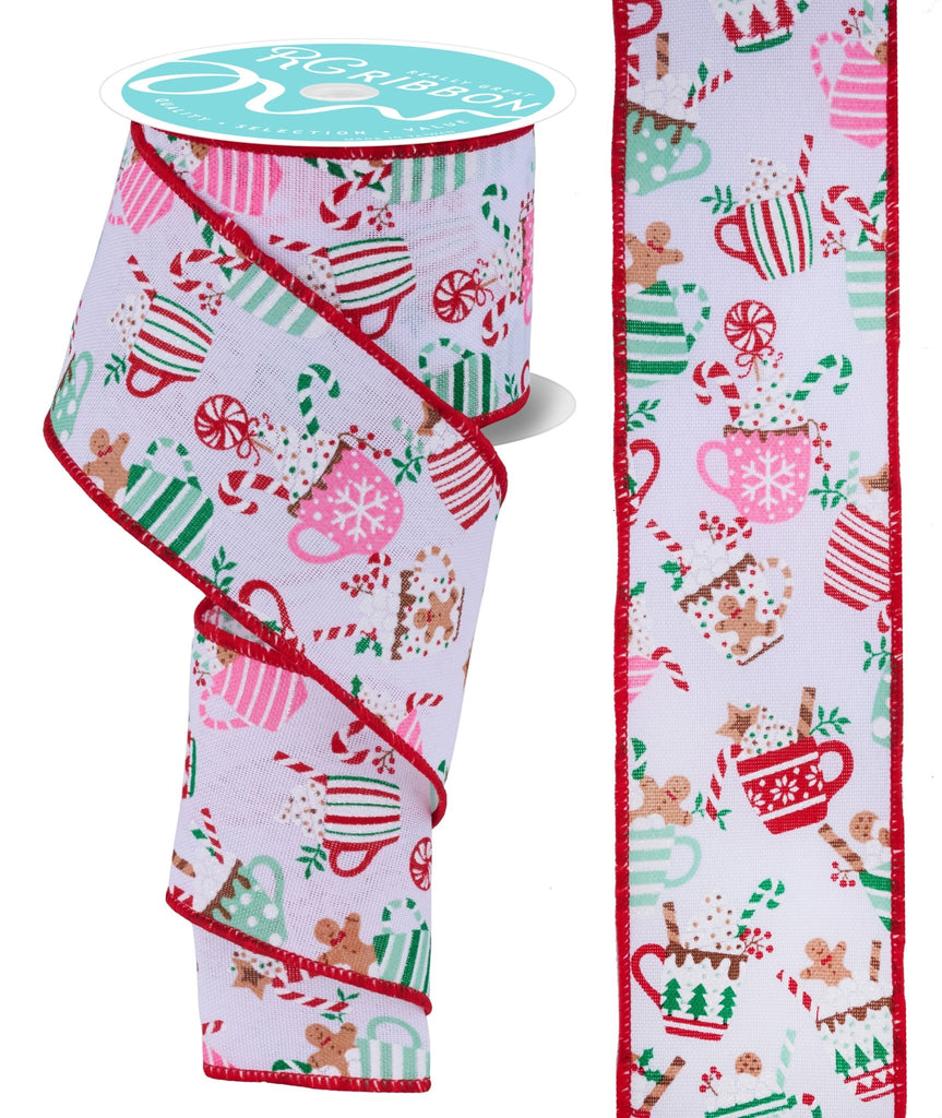 2.5" Christmas Hot Cocoa Mugs: White, Multi (10 Yards) RGF196427 - White Bayou Wreaths & Supply