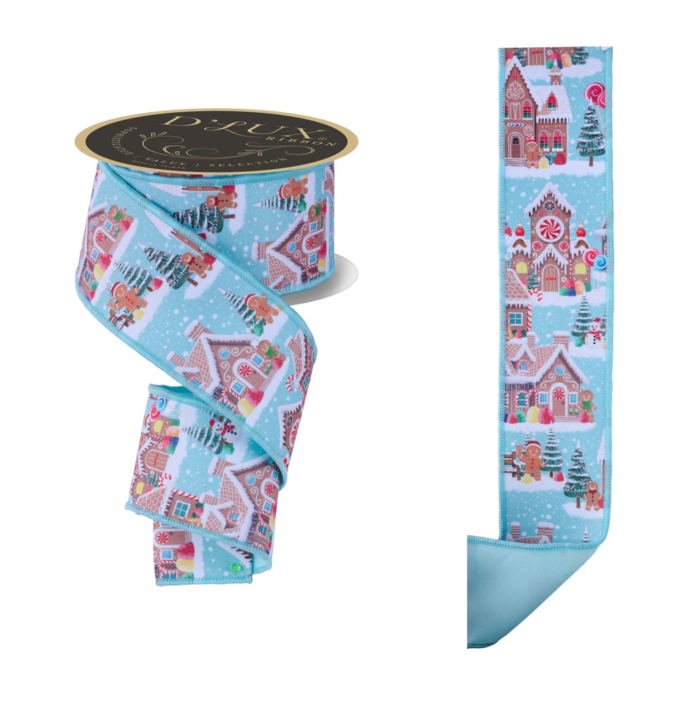 2.5" D’Lux Gingerbread Village Fused Ribbon (10 Yards) | LX113414 - White Bayou Wreaths & Supply