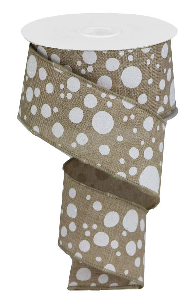 2.5" Irregular Dots Ribbon – Natural & White | RGA166601 - White Bayou Wreaths & Supply
