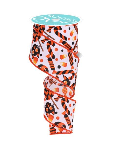 2.5" Pumpkin / Cat / Candy: White, Orange, Black (10 Yards) RGF131129 - White Bayou Wreaths & Supply
