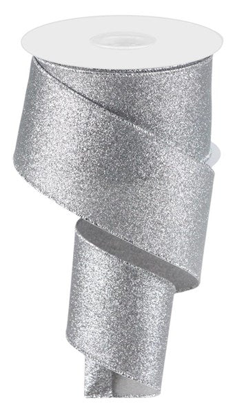 2.5" Shimmer Glitter Ribbon – Silver | RGC159726 - White Bayou Wreaths & Supply