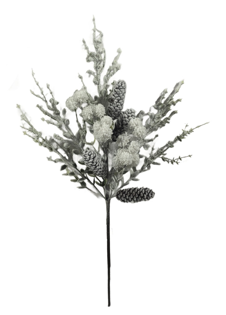 25" Snow Thistle & Pinecone Spray – Frosted Winter Greenery | 21182 - White Bayou Wreaths & Supply