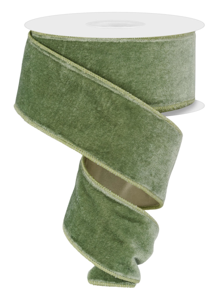 2.5" x 10yd Deluxe Velvet/Satin Backing: Sage Green| RGE165930 - White Bayou Wreaths & Supply