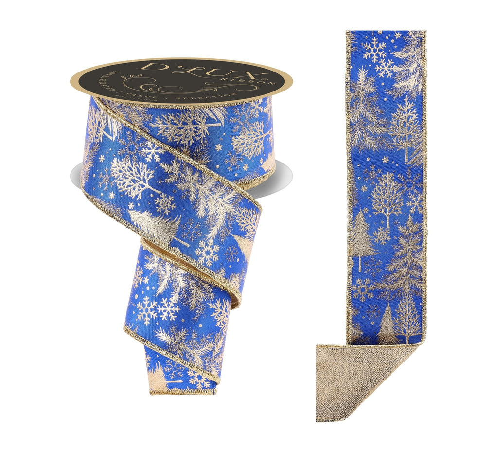 2.5" x 10yd Foil Tree/Fused Royal Blue/Gold - LX325825 - White Bayou Wreaths & Supply