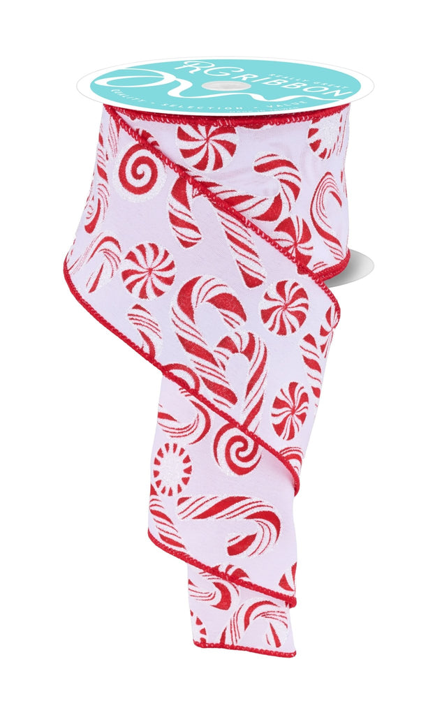 2.5" x 10yd Glitter Candy/Candy Cane - RGF180527 - White Bayou Wreaths & Supply