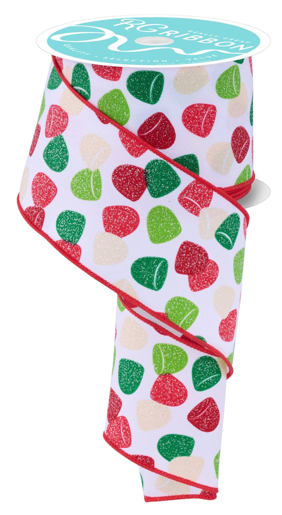 2.5" x 10yd Gumdrops: White, Red, Green, Lime | RGF1631HF - White Bayou Wreaths & Supply