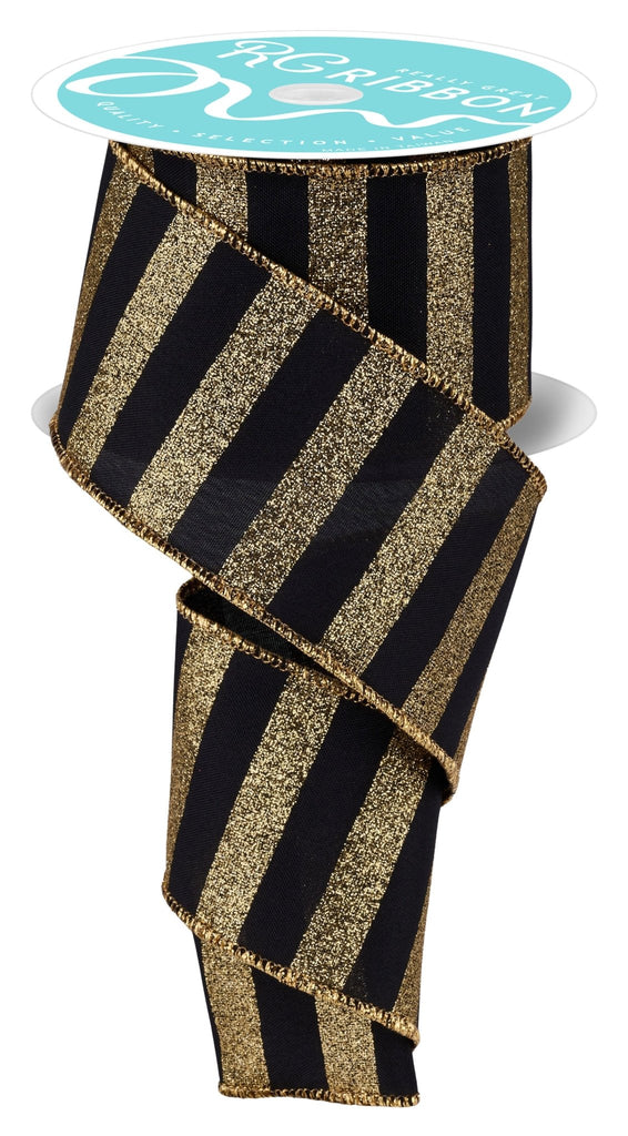 2.5" x 10yd Horizontal Glitter Stripes Black Gold - RGF196786 - White Bayou Wreaths & Supply