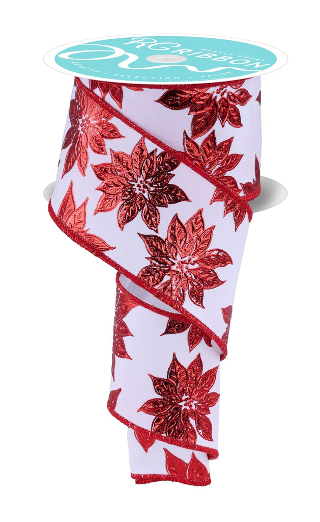 2.5" x 10yd Metallic Poinsettia RGF188627 - White Bayou Wreaths & Supply
