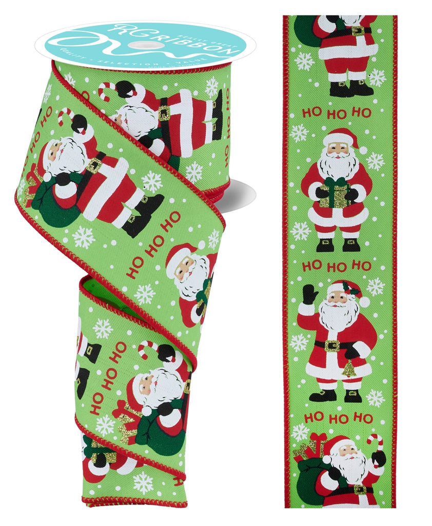 2.5" x 10yd Santa Claus Ribbon – Lime Green Ho Ho Ho Christmas | RGF195233 - White Bayou Wreaths & Supply