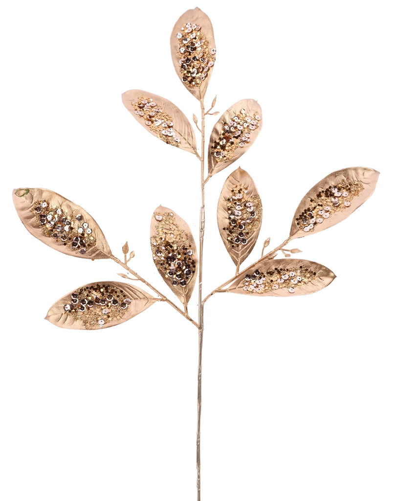 25.5"L Glitter/Sequin Leaf Spray: Copper | XS243343 - White Bayou Wreaths & Supply