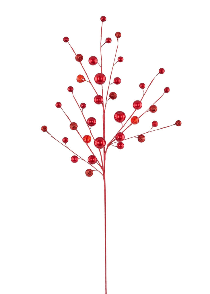 25"L Glittered Ball/Diamond Spray: Red | XS973624 - White Bayou Wreaths & Supply