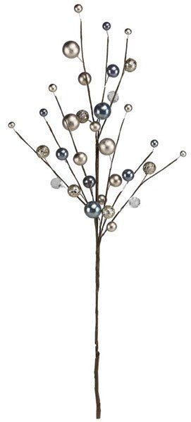25"L Glittered Ball/Diamond Spray: Smoke Blue, Champagne - XS973638 - White Bayou Wreaths & Supply