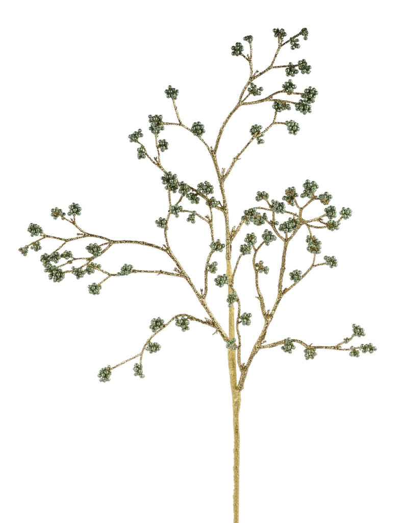 26.5"L Glitter Twig/Mini Bead Spray: Sage Green / Gold | FH8205M7 - White Bayou Wreaths & Supply