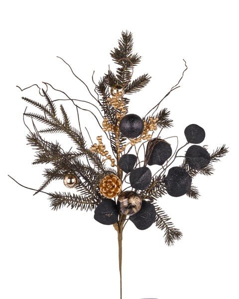 26"L Berry/Spruce/Ball Spray: Black, Gold - XX8628 - White Bayou Wreaths & Supply