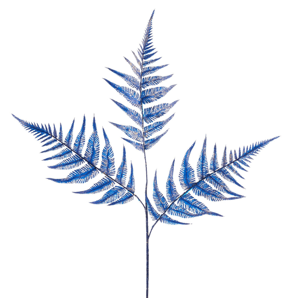 26"L Brushed Fern Leaf Spray: Navy Blue, Gold - XS2487A8 - White Bayou Wreaths & Supply