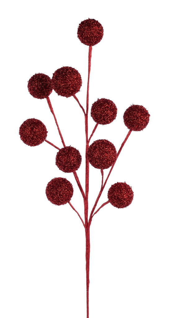 26"L Styro/Curly Foil Ball Spray – Red Christmas Décor Stem XS141924 - White Bayou Wreaths & Supply