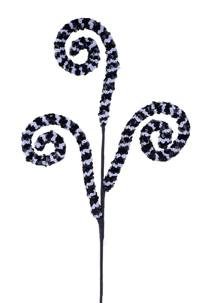 27" Sequin Coil Spray Black White - XS141270 - White Bayou Wreaths & Supply