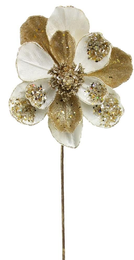 27.5"L Magnolia Stem LT IVORY/GOLD - XS704863 - White Bayou Wreaths & Supply