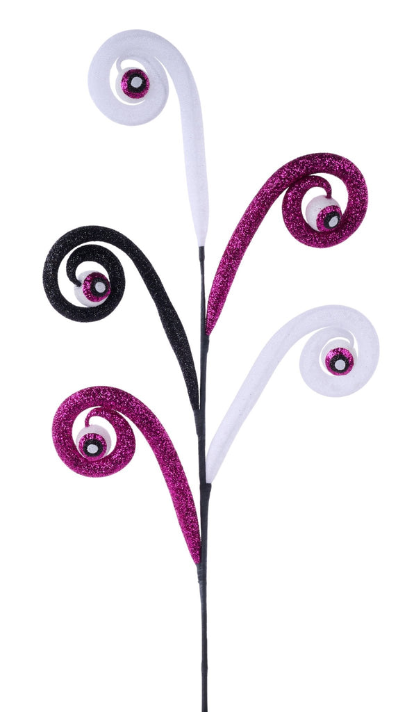 27"L Glittered Tubing Coil/Eyeball Spray - HH1397X1 - White Bayou Wreaths & Supply