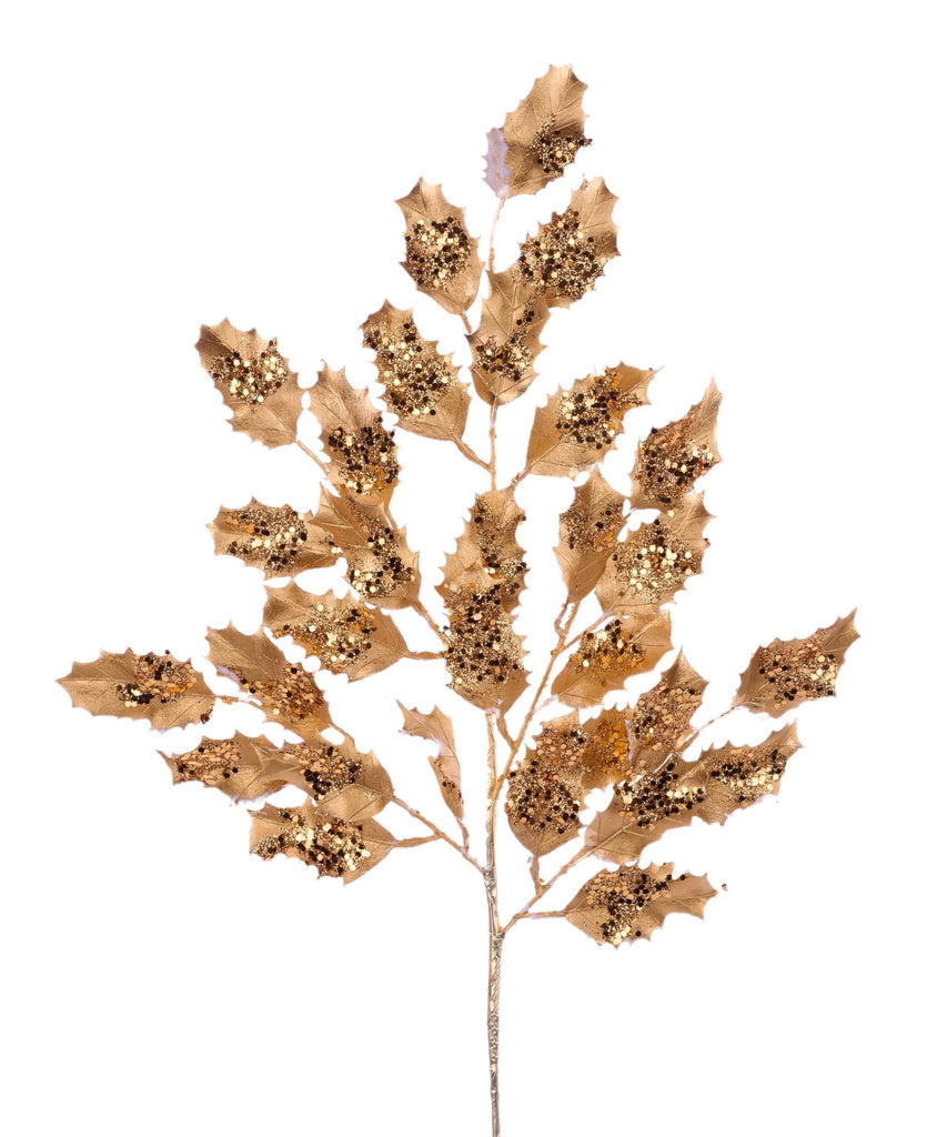 27"L Metallic/Glitter Holly Spray Cooper - XS095143 - White Bayou Wreaths & Supply