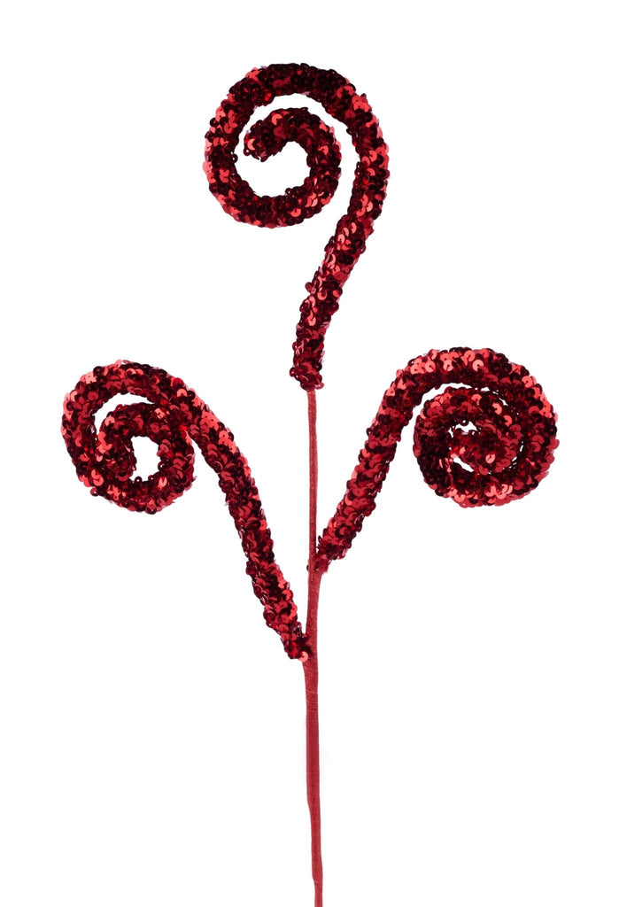 27"L Sequin Coil Spray – Red Christmas Décor Stem XS141224 - White Bayou Wreaths & Supply