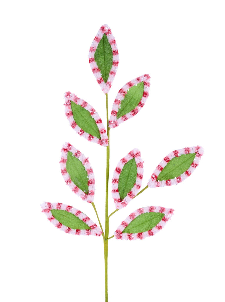 27"L Velvet/Fleece Leaf Spray Green/Red/White - XS2397A1 - White Bayou Wreaths & Supply