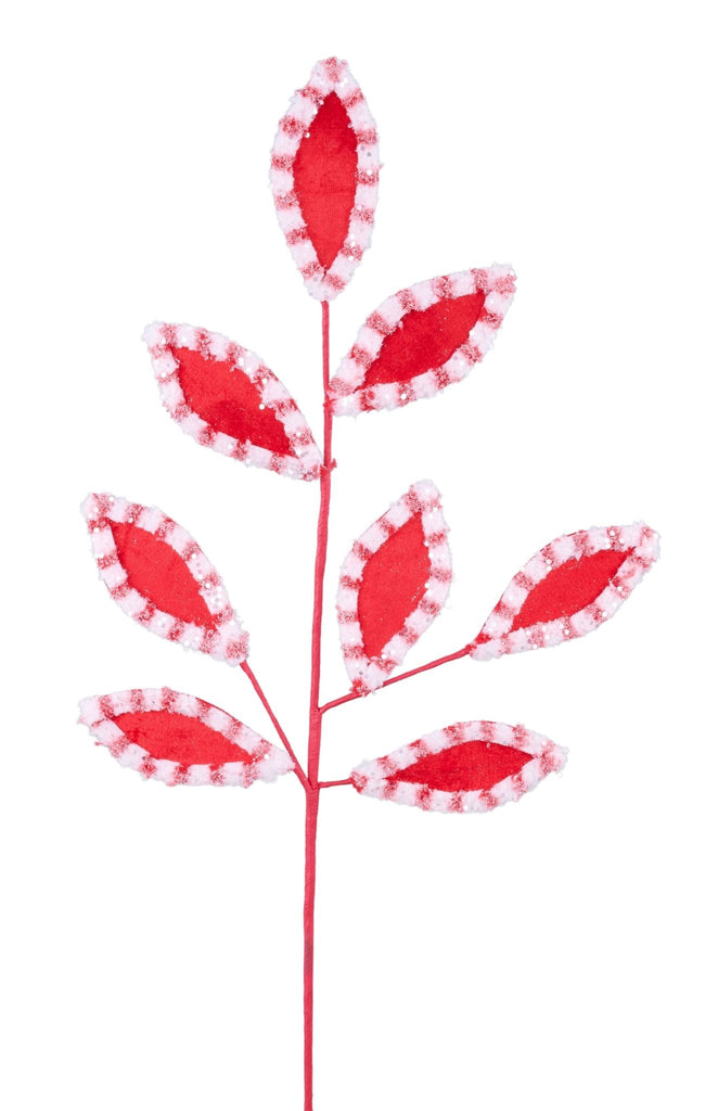 27"L Velvet/Fleece Leaf Spray Red White - XS239724 - White Bayou Wreaths & Supply