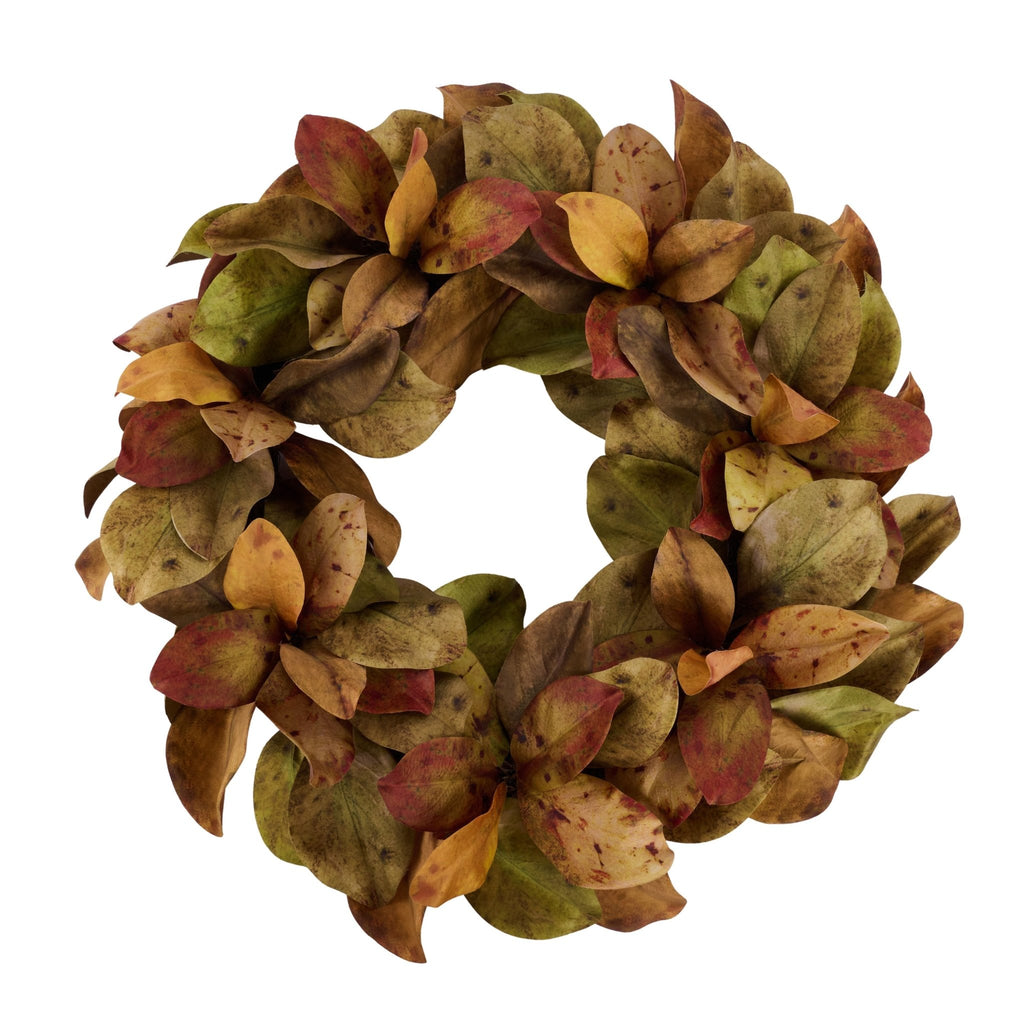 28" Dia Magnolia Leaf Wreath: Green, Brown | FG664646 - White Bayou Wreaths & Supply