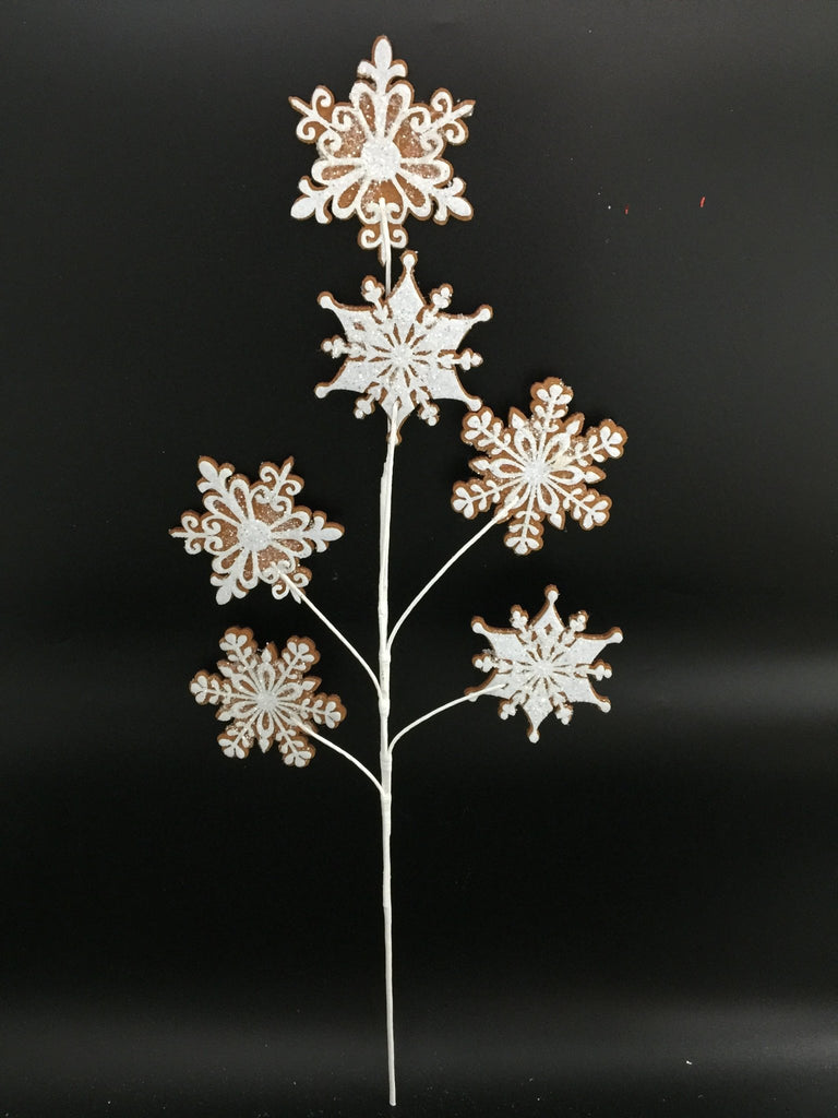 28" Gingerbread Snowflake Spray – Christmas Cookie - Inspired Holiday Stem (65286) - White Bayou Wreaths & Supply