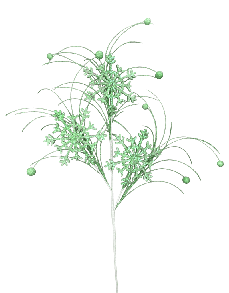 28" Mint Glitter Snowflake Spray | 84615MINT - White Bayou Wreaths & Supply