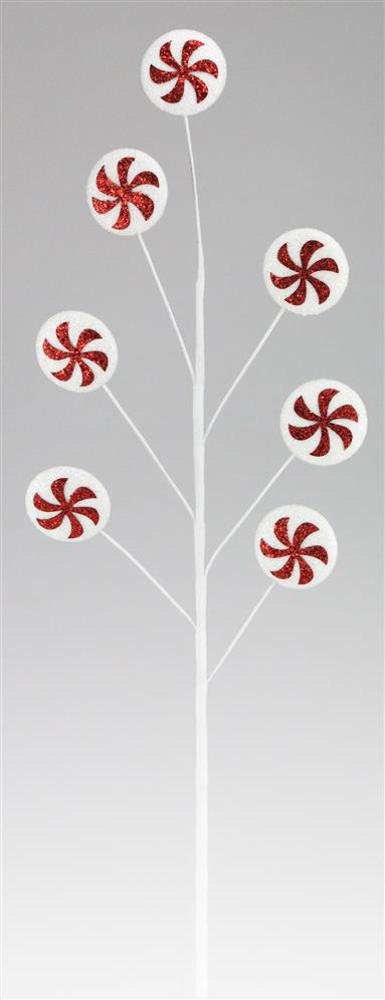 28" Peppermint Glitter Spray – Red & White Christmas Pick - XS9916 - White Bayou Wreaths & Supply