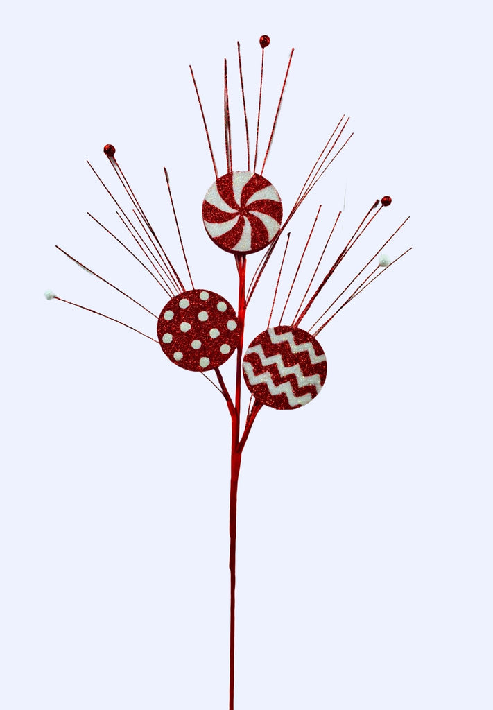 28" Peppermint Spray – Red & White Glitter Candy Accents | 21226 - White Bayou Wreaths & Supply