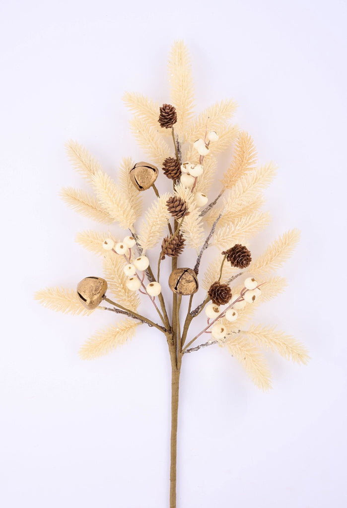 28"L Glttr Pine/Berry/Bell Spray Cream - XX8739 - White Bayou Wreaths & Supply