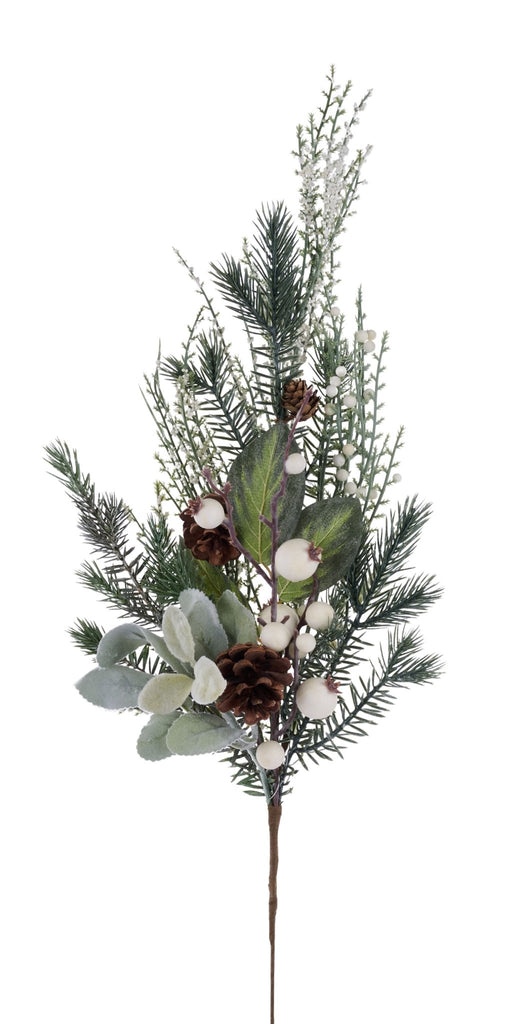 28"L Pine/Berries/Lamb's Ear Spray XX8873 - White Bayou Wreaths & Supply
