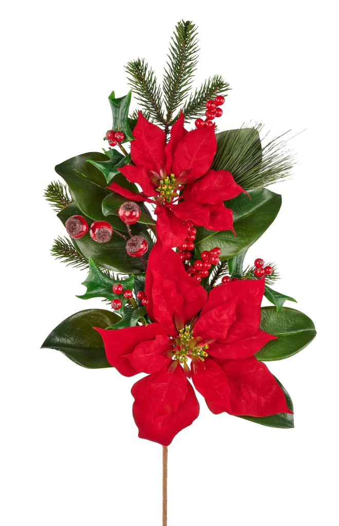 28"L Poinsettia/Magnolia Leaf Spray | XX8677 - White Bayou Wreaths & Supply