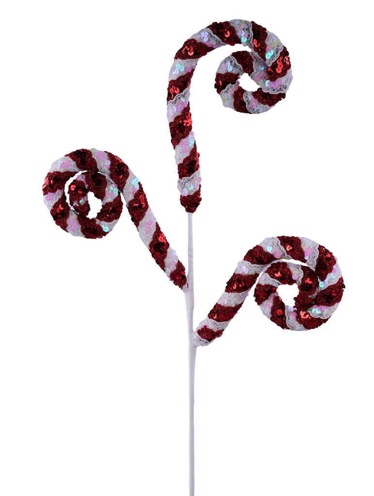 28"L Sequin/Lace Coils Spray Red White - XS140334 - White Bayou Wreaths & Supply