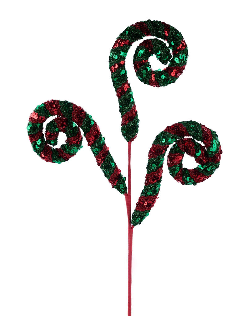 28"L Sequin/Lace Coils Spray Red/Green - XS140330 - White Bayou Wreaths & Supply