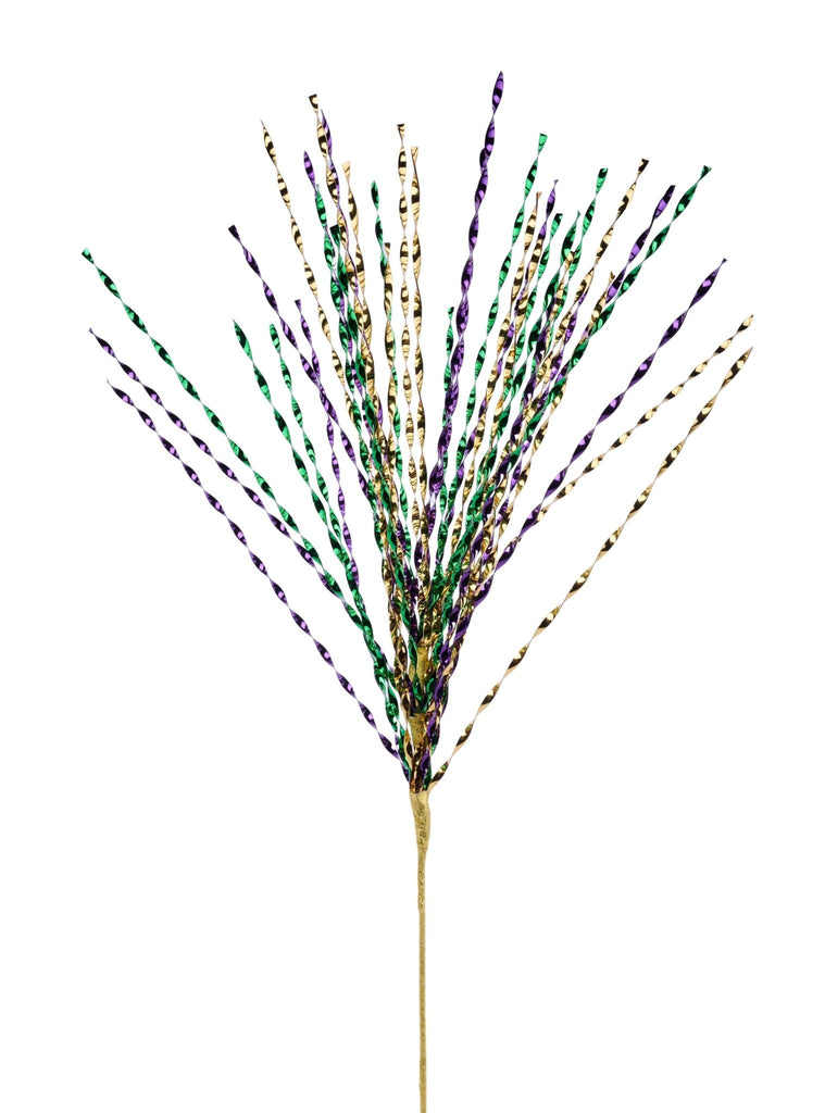 29" Metallic Twist Grass Spray – Mardi Gras Green, Purple & Gold HG3367 - White Bayou Wreaths & Supply