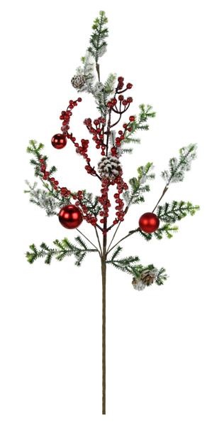 29.5"L Flocked Pine Spray w/Berries - XX8486 - White Bayou Wreaths & Supply