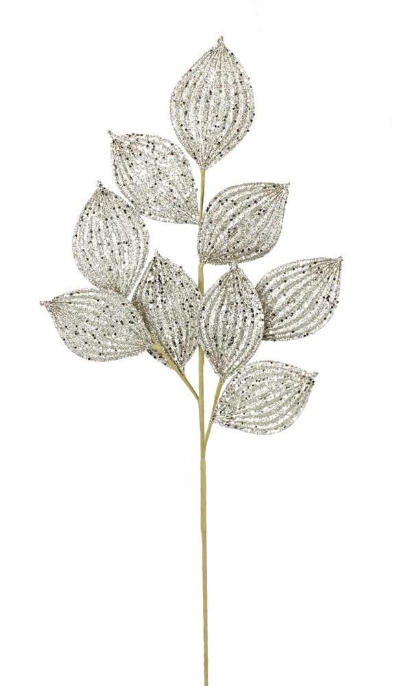 29"L Glitter Leaf Spray: Champagne | XS758944 - White Bayou Wreaths & Supply